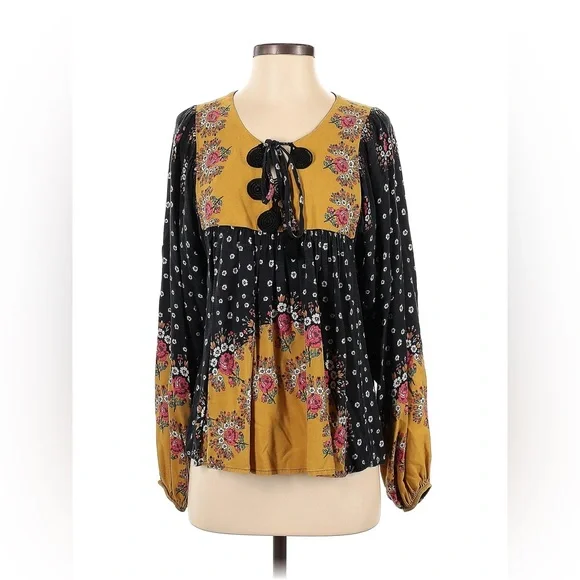 Anthro Farm Rio Floral Polka Dot Tassel Tie Blouse Top - Picture 9 of 16